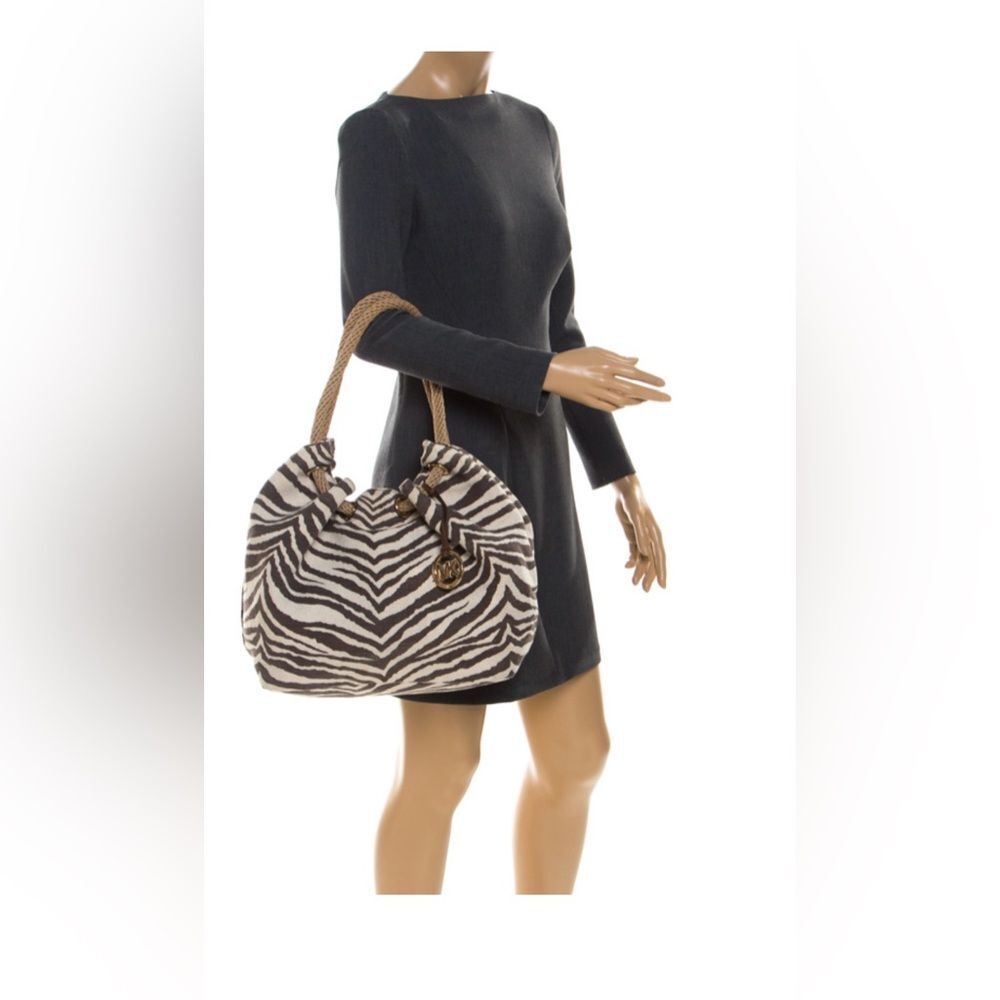 MICHAEL Michael Kors Brown/Cream Tiger Print Canvas Marina Drawstring Hobo bag